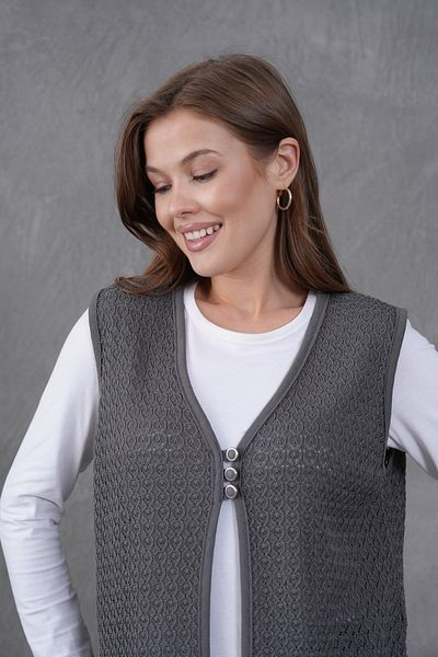 Lamierra Mercerized Woven - Mother Classic Vest with Three Buttons on the Front and Double Pockets