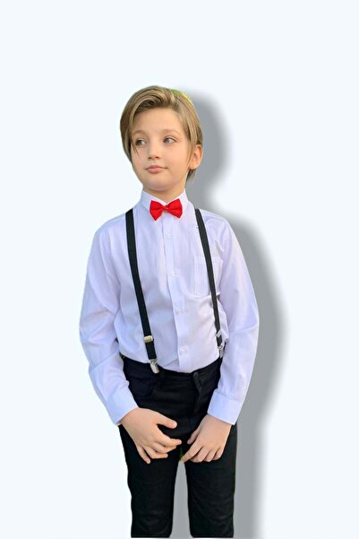 ŞEYMA BUTİK Mnk set za dečaka sa kaišom i leptir mašnom - beli sa poklonom le...