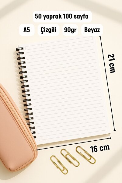 Eldesen Tasarım A5 Spiral Line School Notebook, 50 Sheets 100 Pages, Cardboard Cover Notebook, Strawberry