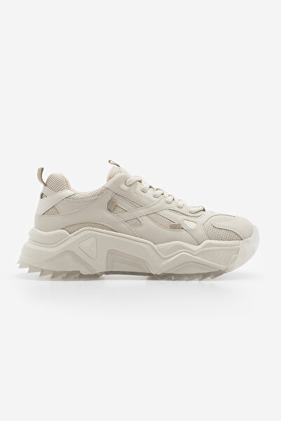 Marjin Kadın Sneaker Kalın Taban Bağcıklı Spor Ayakkabı Pizen Bej