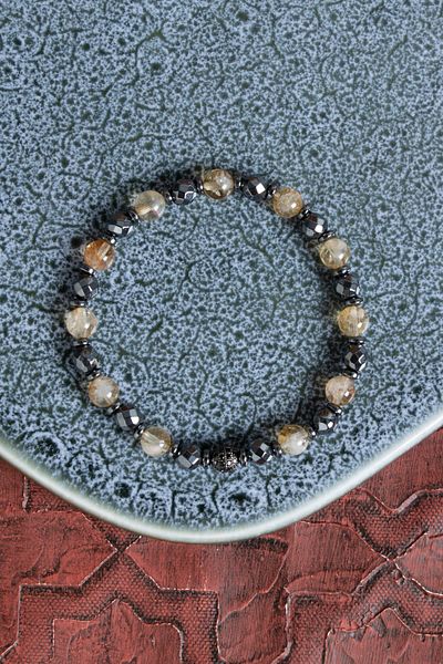 Saff Doğal Taş Certified Citrine & Hematite Natural Stone Bracelet