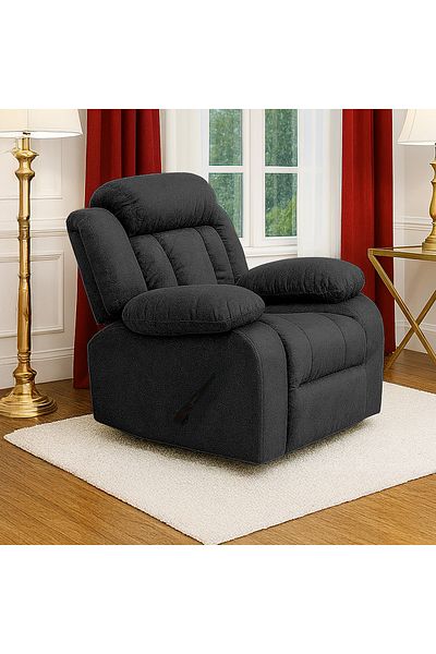 BACK COMFORT Velvet Rocking & Rotating Recliner Chair - Black - ComfortNest