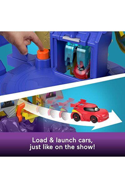 FISHER PRICE Race Track Playset, Launch & Race Batcave with Lights & Sounds, Bam the Batmobile & Redbird Vehicle