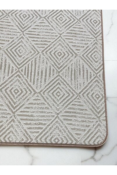 Prizma Jakar, Kaymaz, Yıkanabilir 2'li Banyo Halısı, Paspası | NO 1:Krem - (60X100) (50X60)cm