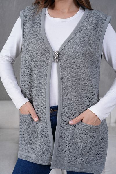 Lamierra Mercerized Woven - Mother Classic Vest with Three Buttons on the Front and Double Pockets