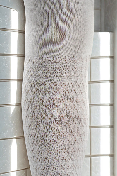 KARDEŞLER ÇORAP Girl's Cotton Baklava Pattern Pantyhose White