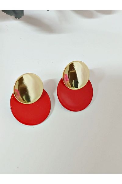 mos&more Gold Red Plate Small Women's Earrings
