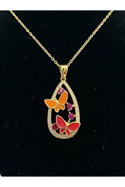 KANERUZ Zircon Stone Colorful Butterfly Design Drop Necklace