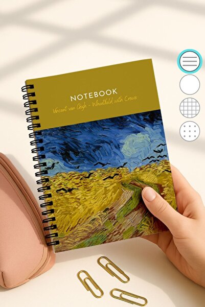 Eldesen Tasarım دفتر مدرسي مسطر حلزوني فان جوخ A5، 50 ورقة 100 صفحة، دفتر ملا...