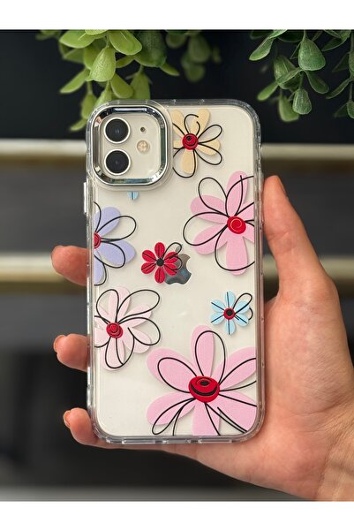 daystar İPhone 11 ile Uyumlu Renkli Çiçek Desenli Şeffaf Telefon Kılıfı