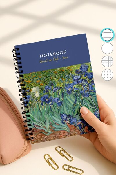 Eldesen Tasarım دفتر مدرسي مسطر حلزوني فان جوخ مقاس A5، 50 ورقة 100 صفحة، دفت...