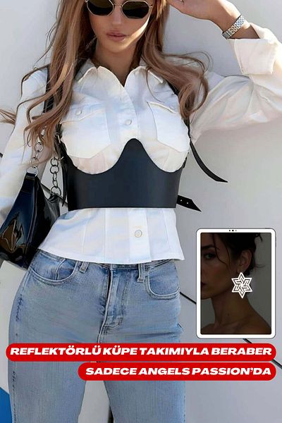 Angels Passion Curea de corset din piele cu detaliu în piept și curea reglabilă pe gât