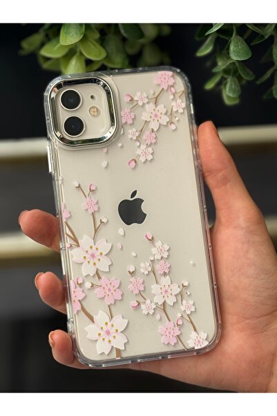 İPhone 11 ile Uyumlu Kiraz Çiçeği Desenli Şeffaf Telefon Kılıfı