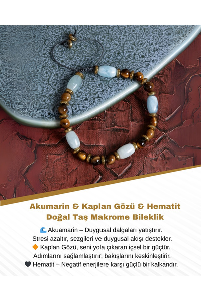 Saff Doğal Taş سوار مكرامية من الأحجار الطبيعية معتمد من أكومارين وعين النمر ...