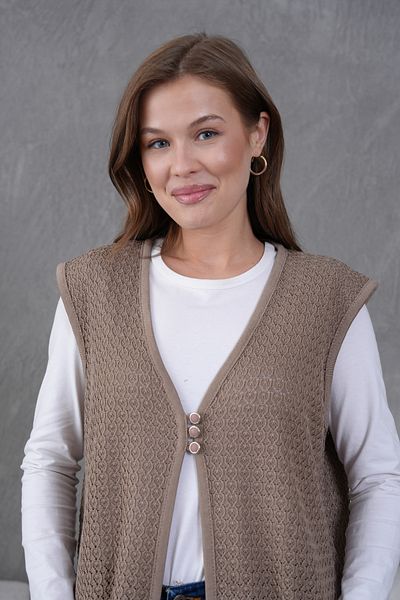 Lamierra Knitwear Openwork Mercerized Large Size Long Vest