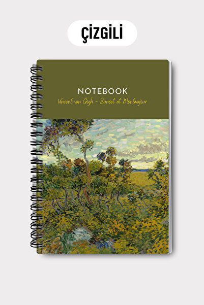 Eldesen Tasarım Van Gogh A5 Spiral Line School Notebook, 50 Sheets 100 Pages, Cardboard Cover Notepad, Sunset