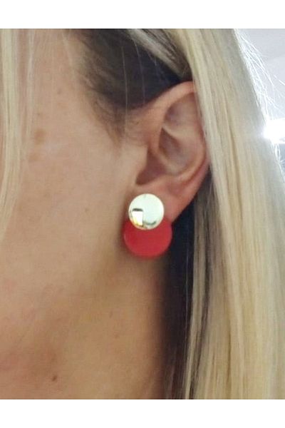 mos&more Gold Red Plate Small Women's Earrings
