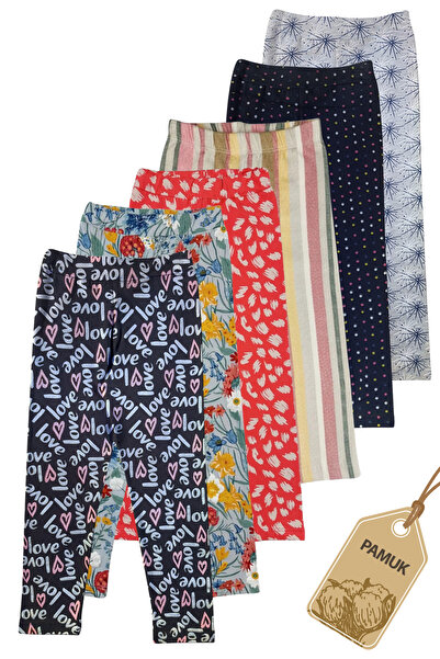 MK Mukko Kids Pamuklu Çocuk Tayt - 6'lı Set Desenli Likralı Rahat Mevsimlik Y...