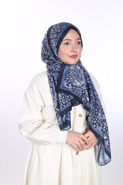 de LUNA شال كلاسيكي باللون الأزرق الداكن والأبيض