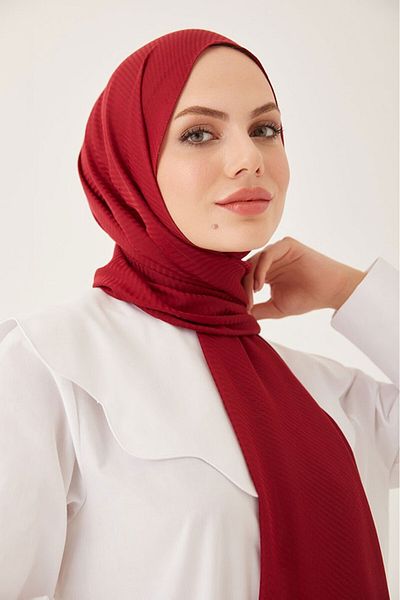FRESCO SCARFS Hijab de damă, din bumbac mătăsos, cu model de dungi jacquard, șal* visiniu