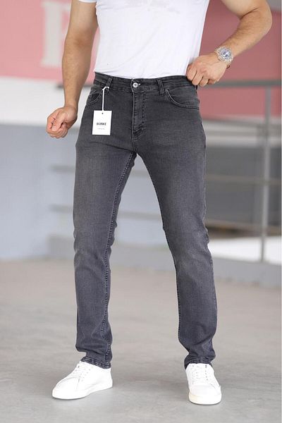 Bürke Bărbați Culoare Antracit Regular Fit Decoltare Confortabilă Flexibil Lycra Denim Jeans Pantaloni Demin