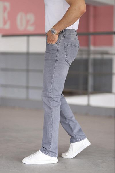 Bürke Premium Men's Gray Color Regular Fit Relaxed Cut Stretchy Lycra Denim Jeans Jeans Trousers
