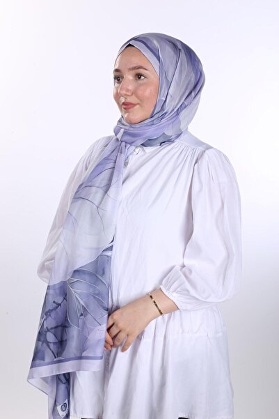 de LUNA Lila Mavi Geçişli Yaprak Desenli Şal - De Luna