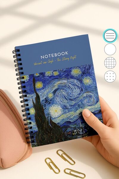 Eldesen Tasarım دفتر مدرسي مسطر حلزوني فان جوخ مقاس A5، 50 ورقة 100 صفحة، دفت...