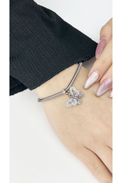 Neon Takı by Atalay سحر، حجر الزركون، فولاذ غير قابل للتشوه، فراشة (السوار غير متضمن!! )، اللون الفضي، الموديل24