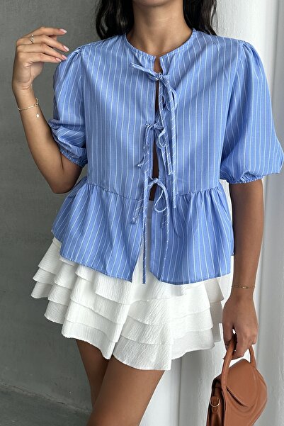 MD trend Bluză cu jumătate de mânecă în dungi pentru damă