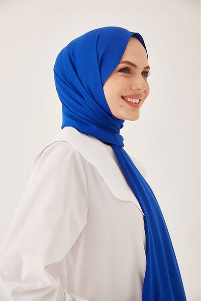 FRESCO SCARFS Γυναικείο Hijab Μεταξένιο Βαμβακερό Ζακάρ Σάλι*Σακς Μπλε