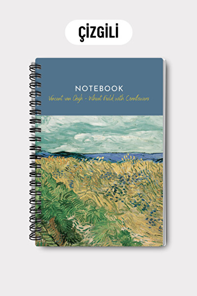 Eldesen Tasarım Van Gogh A5 Spiral Line School Notebook, 50 Sheets 100 Pages, Cardboard Cover Notepad, Flowers