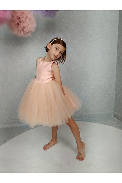 MadyaButik Girl's Island Model Evening Dress Salmon Waist Pearl Dress