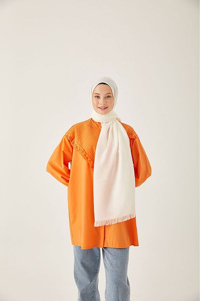 FRESCO SCARFS Hijab de damă din bumbac mătăsos cu model în dungi jacquard șal*ecru