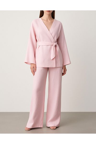 My Blog Pink Linen Kimono Pants Set
