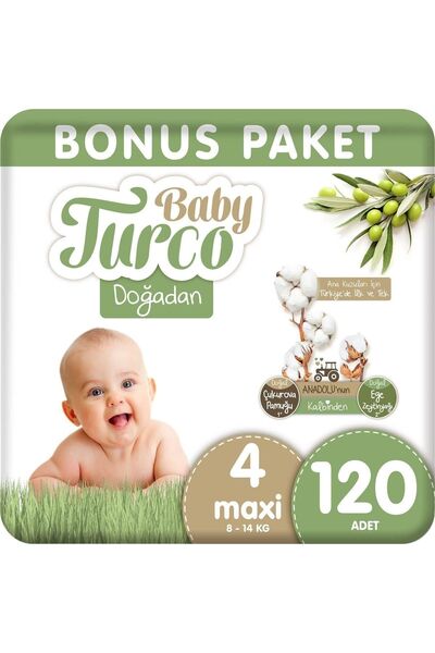 Baby Turco Doğadan Bebek Bezi 4 Numara Maxi 120 Adet