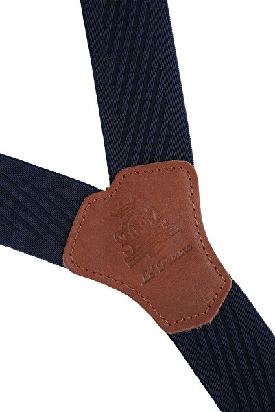 Kravatkolik Leather Connected Button Hollowed Jacquard Navy Pants Hanger Pan85