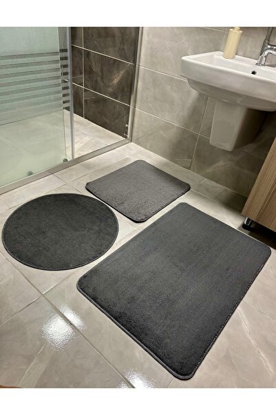 Home Kaymaz Taban 3'lü Peluş Banyo Paspas Seti-(60x50, 60x60, 60x90)