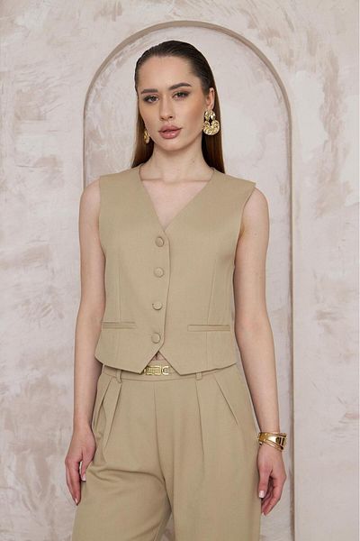LA PANTE V-Neck Body Fitted Beige Vest