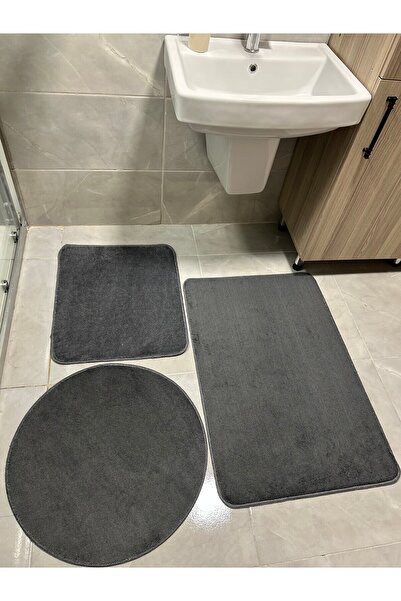 Home Kaymaz Taban 3'lü Peluş Banyo Paspas Seti-(60x50, 60x60, 60x90)