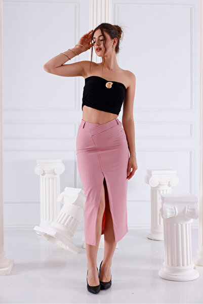 LA PANTE Ροζ φούστα με χιαστί μπροστινή ζώνη