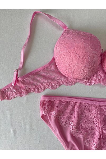 ST iç giyim Set sutien cu dantelă cu sârmă căptușită roz pentru femei (1 suti...