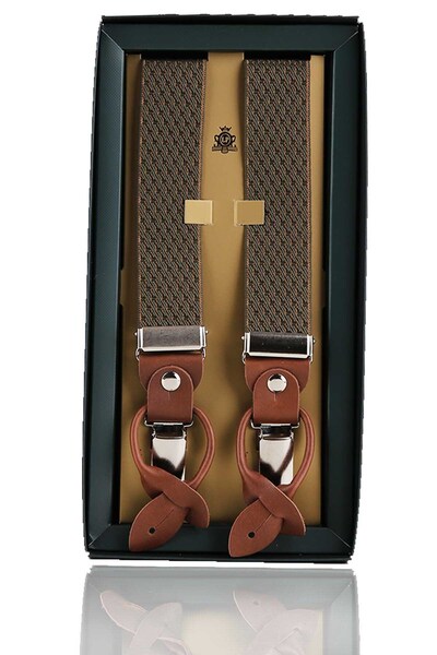 Kravatkolik Δερμάτινο Χακί Ζακάρ Παντελόνι με Κρεμάστρα με Τρύπες για Κουμπιά PAN151