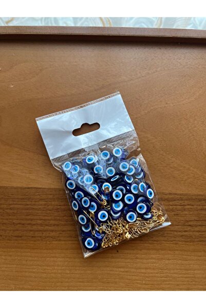 Genel Markalar Mavi Çengelli Iğneli Kalp Nazar Boncuğu Süsü 100 Adet Mavı Nazar Boncuklu Iğne – Iğne