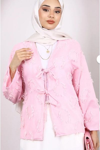 Velista Women's Front Tie Self Embroidery Tassel Casual Kimono