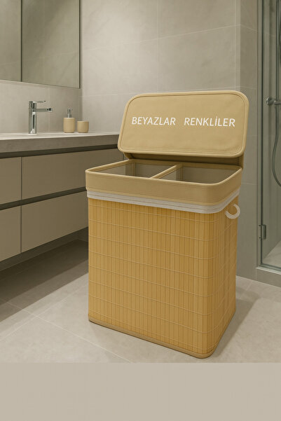 Tuğrastore Bambu Çamaşır Sepeti 100 Lt 60x52x32 Cm Büyük Boy Premium Beyazlar...
