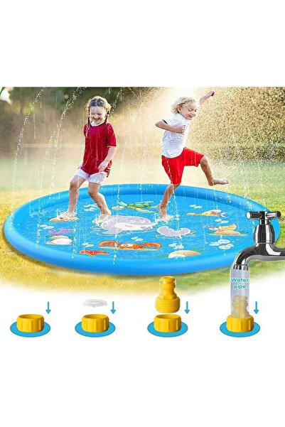 Genel Markalar 3+ Yaş Fıskıyeli Su Fışkırtan Oyun Matı Su Havuzu Su Kaydırağı 100 Cm Mavi