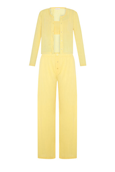 AQUELLA Betsy Sarı 3 lü Set Pijama Takımı