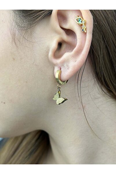 Neon Takı by Atalay حلق، من الفولاذ المقاوم للصدأ غير القابل للتشوه، مفصل بالفراشة، لون ذهبي، موديل 53