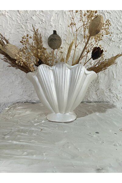 Zigzag Home Dekoratif Pinterest Tarzı Beyaz İstiridye Vazo Küçük Boy 17*20cm Bohem ,özel tasarım istiridye vazo